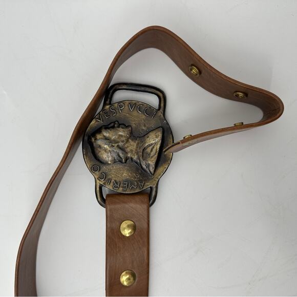 SALE!!! Amerigo Vespucci Brown Studs Coin Buckle Belt - Picture 7 of 10